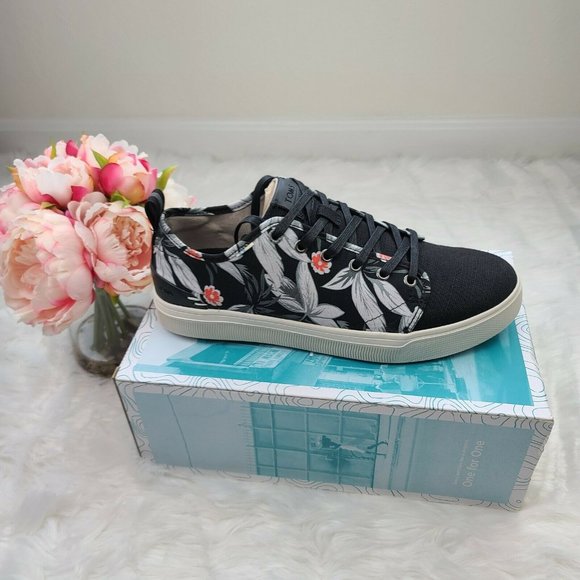 Toms Men's Travel Lite Low Sneaker OrthoLite Canvas Black Floral
